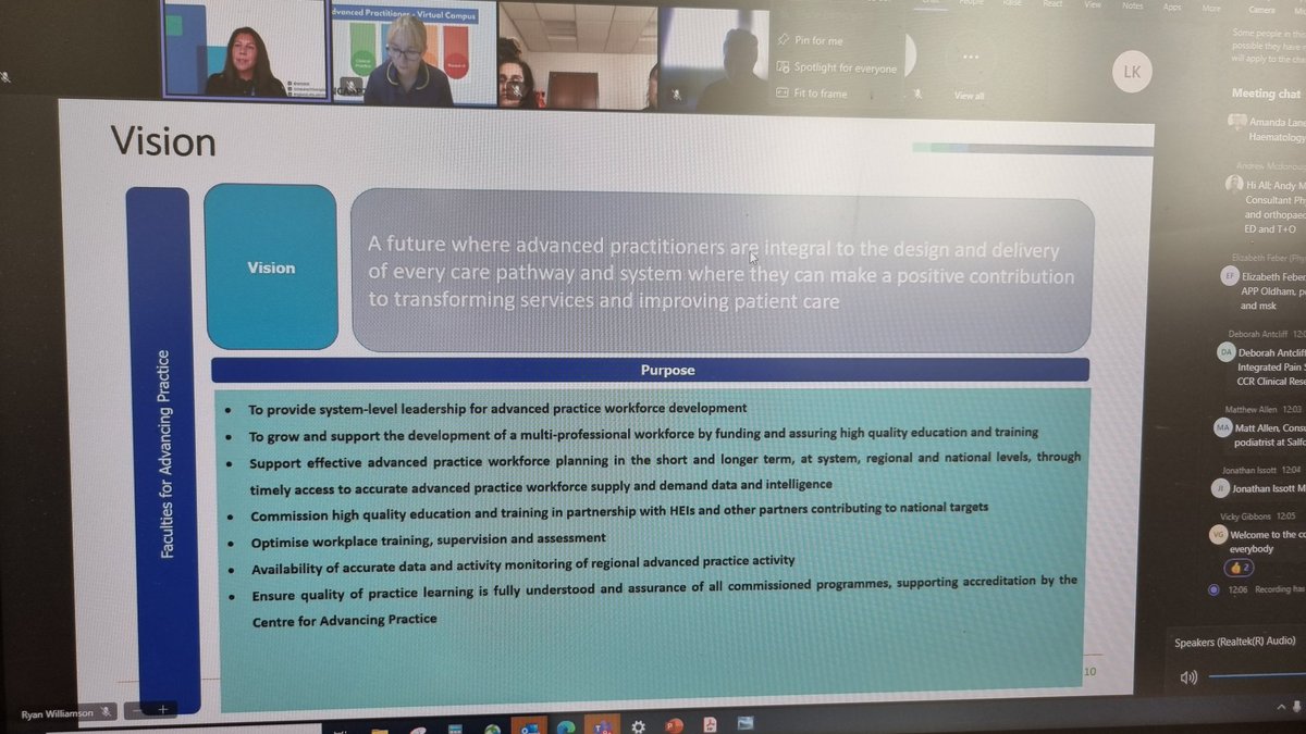 LucyKPhysio's tweet image. Fantastic start to #NCAAP23 webinar with @BellaThakglos setting out the challenges + opportunities for AP + the  role of the NW faculty @martintroedel @VictoriaDicken4 @kay_marie83 @SarahRichards80 @DeborahBActive @CMossPhysio  #AdvancedPractice2023