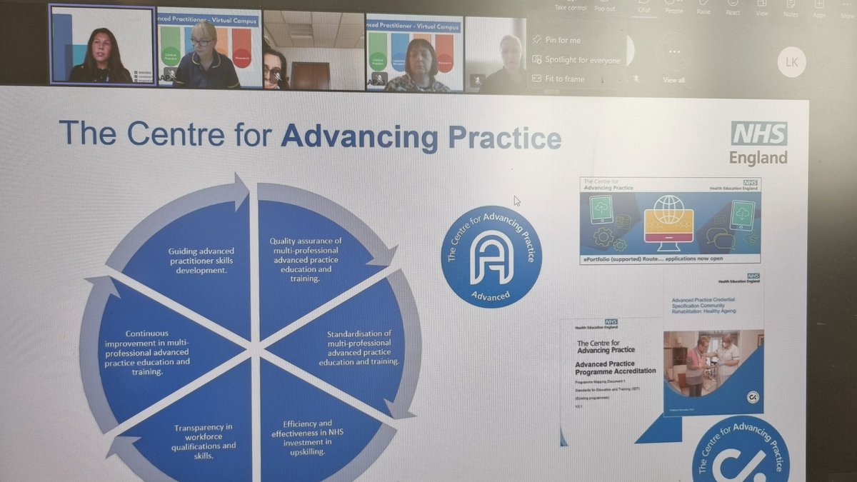 LucyKPhysio's tweet image. Fantastic start to #NCAAP23 webinar with @BellaThakglos setting out the challenges + opportunities for AP + the  role of the NW faculty @martintroedel @VictoriaDicken4 @kay_marie83 @SarahRichards80 @DeborahBActive @CMossPhysio  #AdvancedPractice2023