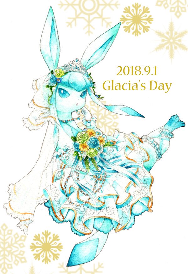 glaceon pokemon (creature) flower clothed pokemon veil dress solo tiara  illustration images