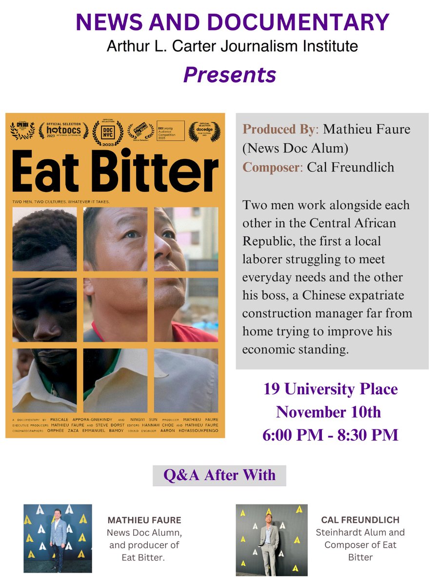 Another chance to see EAT BITTER in NYC tonight! See you there. A Q&A will follow the screening of the film. @nyu_journalism