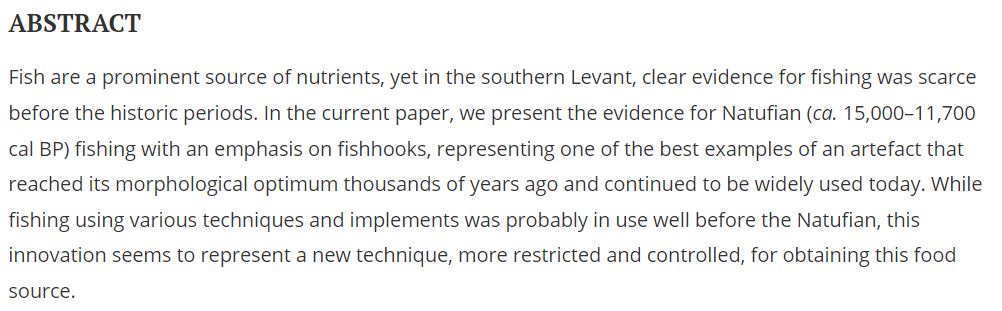 New #OpenAccess #IJNA article Natufian Hunter-Gatherers Fishing Strategies: The Early Appearance of the Fishhooks in the Near East and Their Significance, by Danny Rosenberg & Rivka Chasan tandfonline.com/doi/full/10.10… #Archaeology #Research #Fishing