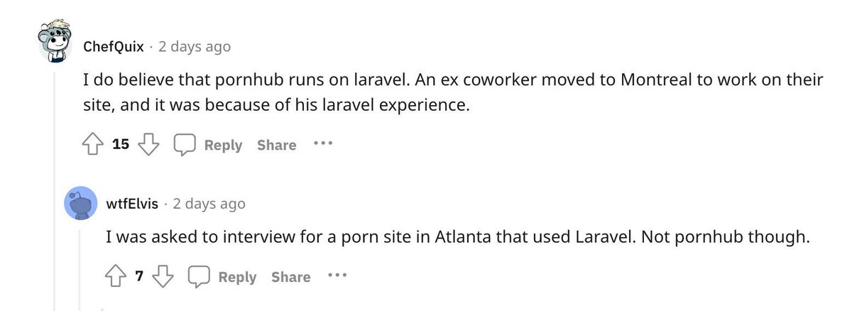 PovilasKorop's tweet image. "Does Laravel scale?"
The ultimate answer.
Source: reddit.com/r/laravel/comm…