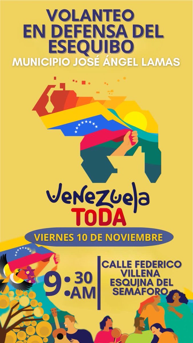 Todos y Todas Activados por la Defensa de Nuestro Esequibo , por eso el 3 de Diciembre Votamos 5 Veces si . Faltan 23 Días .
