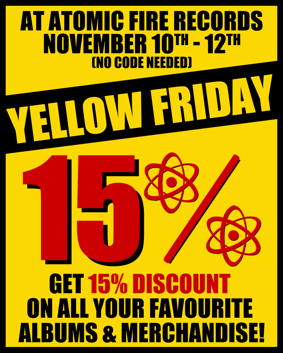 r_p_m's tweet photo. 💛🖤 This weekend only: 15% off at https://t.co/rV90IXER0Q 🖤💛 #atomicfire #atomicfirerecords #discount #onsale #mailorder https://t.co/ob56LXLJg1