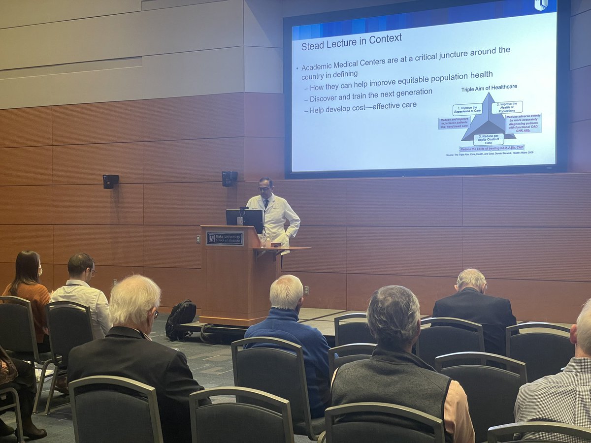 Enjoying @manesh_patelMD as our annual Eugene A. Stead Jr., MD, Memorial Lecture speaker as he discusses “Antithrombotic therapy and Vascular disease management: Moving towards precision CV care and the Duke Databank 3.0” #medicinegrandrounds #cardiology #movingmedicineforward