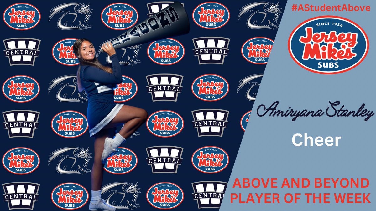 Warren Central Athletics (@wcathleticdept) on Twitter photo Congratulations to this week’s <a href="/jerseymikes/">Jersey Mike's Subs</a> Above and Beyond Female Athlete of the Week: Amiryana Stanley.
Amiryana is a tremendous asset to our cheer squad and is a true leader among the group. #AStudentAbove Congratulations to this week’s <a href="/jerseymikes/">Jersey Mike's Subs</a> Above and Beyond Female Athlete of the Week: Amiryana Stanley.
Amiryana is a tremendous asset to our cheer squad and is a true leader among the group. #AStudentAbove