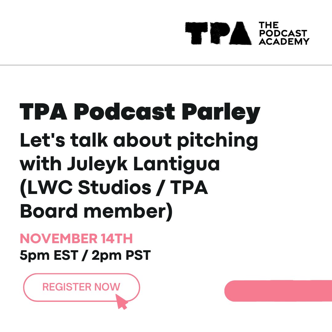 Join us for the TPA Podcast Parley! 

Every 2nd Tuesday of the month, we dive into the #podcast-parley channel, where experts and podcasting enthusiasts unite to network, share insights, and foster community. Register today: thepodcastacademy.com/events

@JuleykaLantigua <a href="/LWCstudios/">LWC Studios</a>