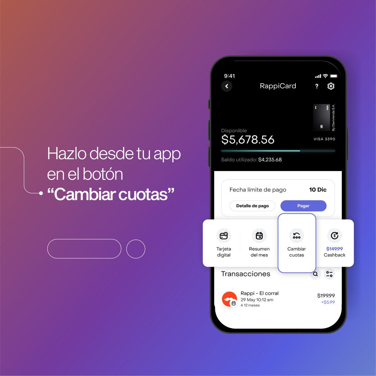 No te dañes el viaje pensando en tu pago mínimo, usa tu RappiCard en todo el mundo ¡y cambia tus cuotas desde tu app como tú quieras!