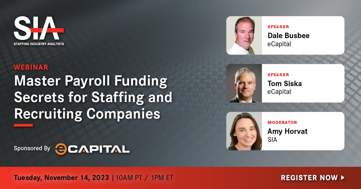 What do you know about payroll funding? How can it help your staffing firm?

Join us in this engaging session with eCapital where we will share essential insights that every staffing agency should know about payroll funding. Register today! lnkd.in/gwCW3tkc