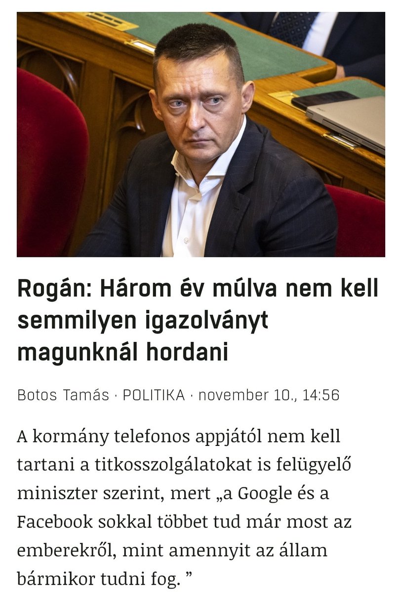 "Majd hozzátette: szerinte a Google és a Facebook sokkal többet tud már most az emberekről, mint amennyit az állam bármikor tudni fog." De nem is tőlük féltjük az adatainkat, hanem egy ilyen nézésű bolsevik "zalai paraszt gyerek" bandájától  zalai paraszt => egy interjúban mondta