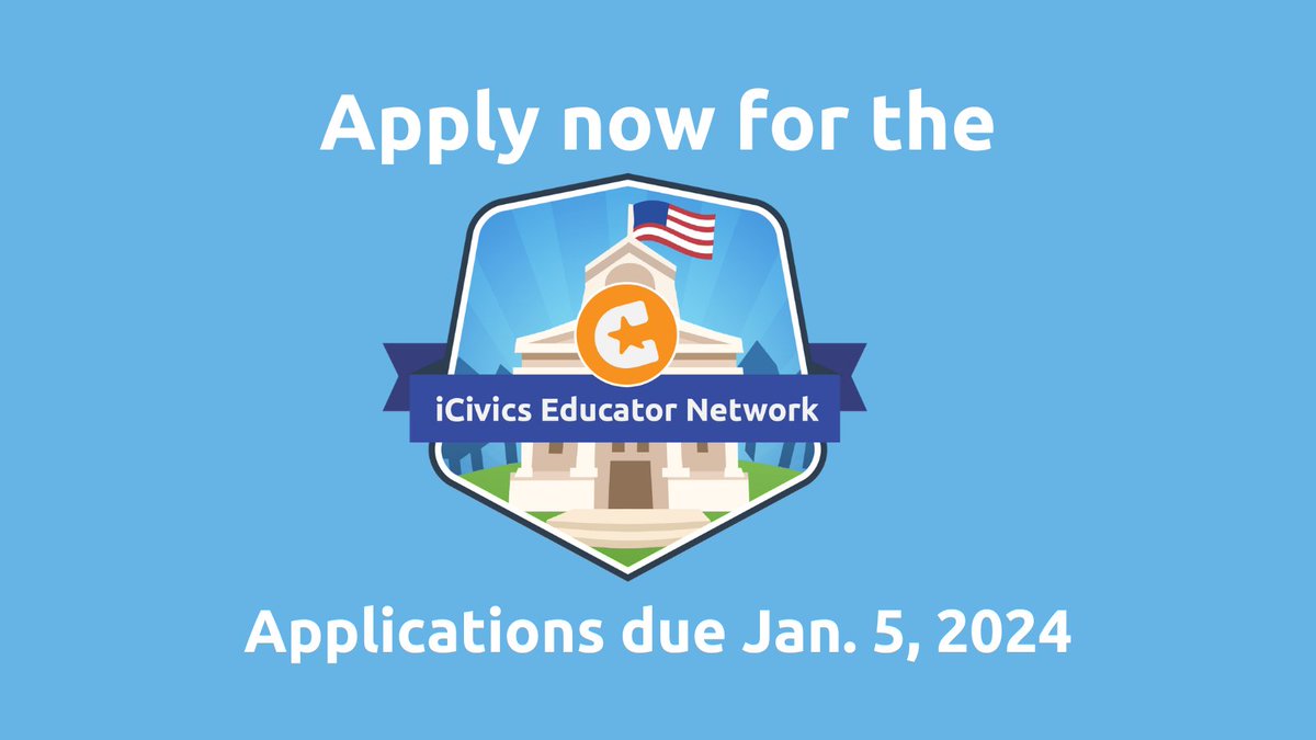 Applications for the iCivics Educator Network are now open for NEW MEMBERS! Join a group of energetic civics, history, government, and social studies teachers who serve as champions and ambassadors for high-quality equitable civic education. Apply: bit.ly/3QB4MDm