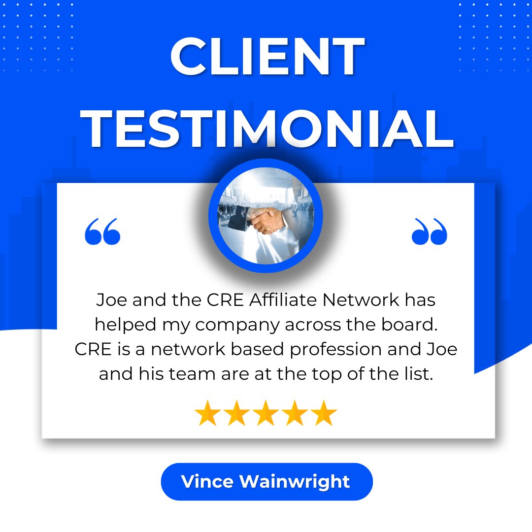 AffiliateNetwo8's tweet photo. 🌟 Client Shoutout! 🌟

Thrilled with this glowing testimonial about our CRE network led by Joe Killinger! Expand your real estate horizons globally 🌍🏢.
Join us for unparalleled opportunities in commercial real estate.

#CRENetworking #GlobalRealEstate #ClientSuccess https://t.co/vJuvSgvev8