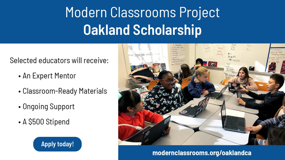 Calling all Oakland educators! Are you looking to redesign your classroom to be more equitable, differentiated, and student-centered? We have a scholarship opportunity, including training, support, and a $500 stipend. Apply today: ow.ly/jbAC50Q5Pub.