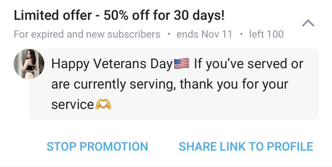 Happy Veterans Day🇺🇸 My VIP OF is 50% off today only🫶 https://t.co/qrcUoSmi1k https://t.co/U3bKPW7z9