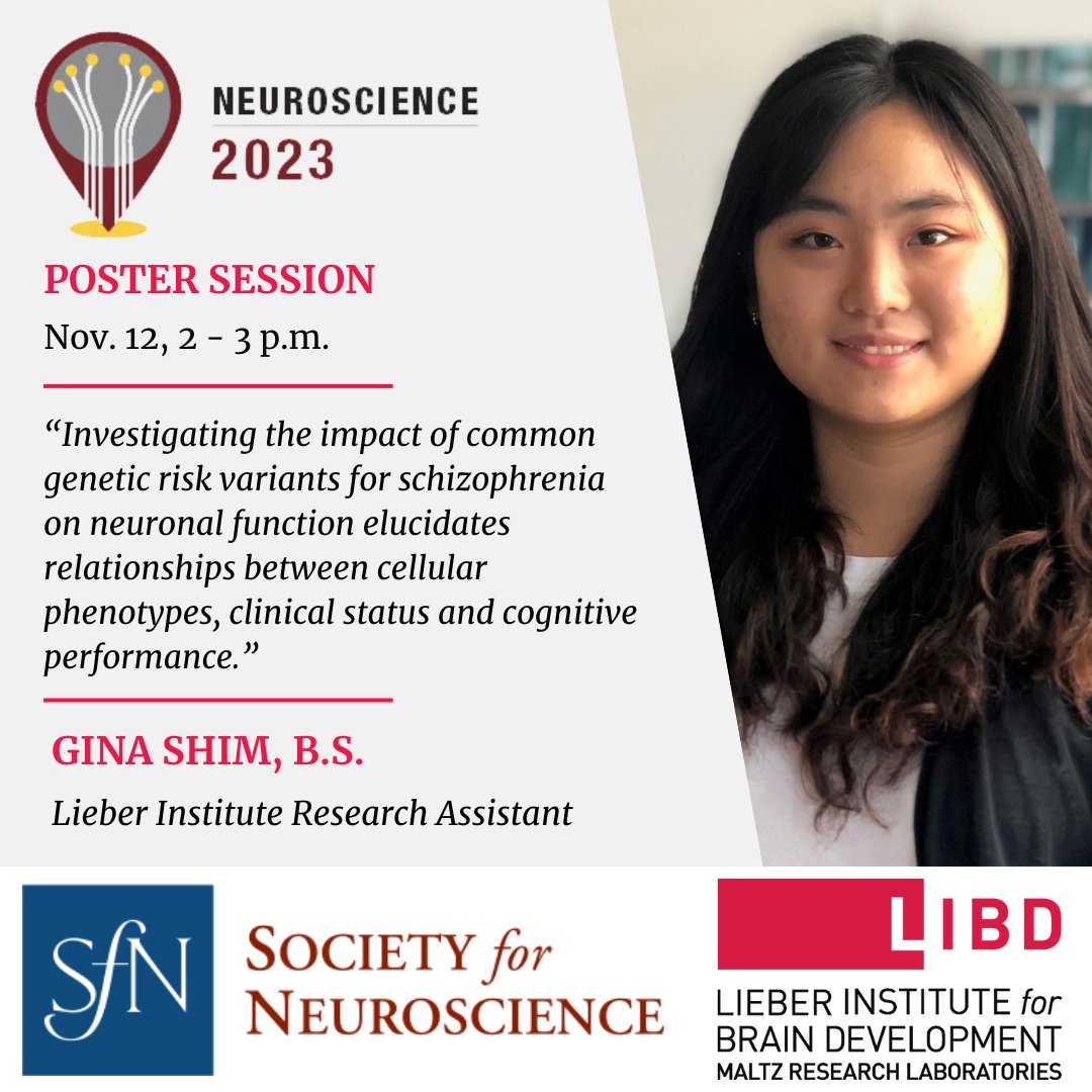 Happy #SfN23! Catch Gina Shim's poster session 'Investigating the impact of common genetic risk variants for schizophrenia on neuronal function elucidates relationships between cellular phenotypes, clinical status and cognitive performance' Sunday!