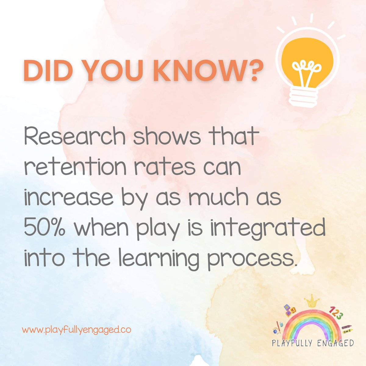 PlayfullyE's tweet image. Did you know that integrating play into learning can increase memory retention by up to 50%? Source: American Psychological Association 🎨 Turn on post notifications so you don&apos;t miss out!

#playandlearning #memoryretention #researchbased #educationalinsights #playfullyengaged