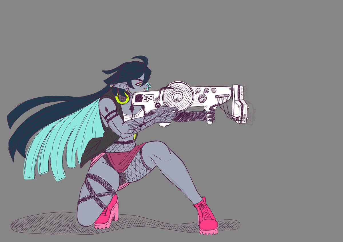 AsheNotVash's tweet photo. Local drow gets wub wub gun. 

#dnd #DnDcharacter #dndart https://t.co/f1vskXXMJu