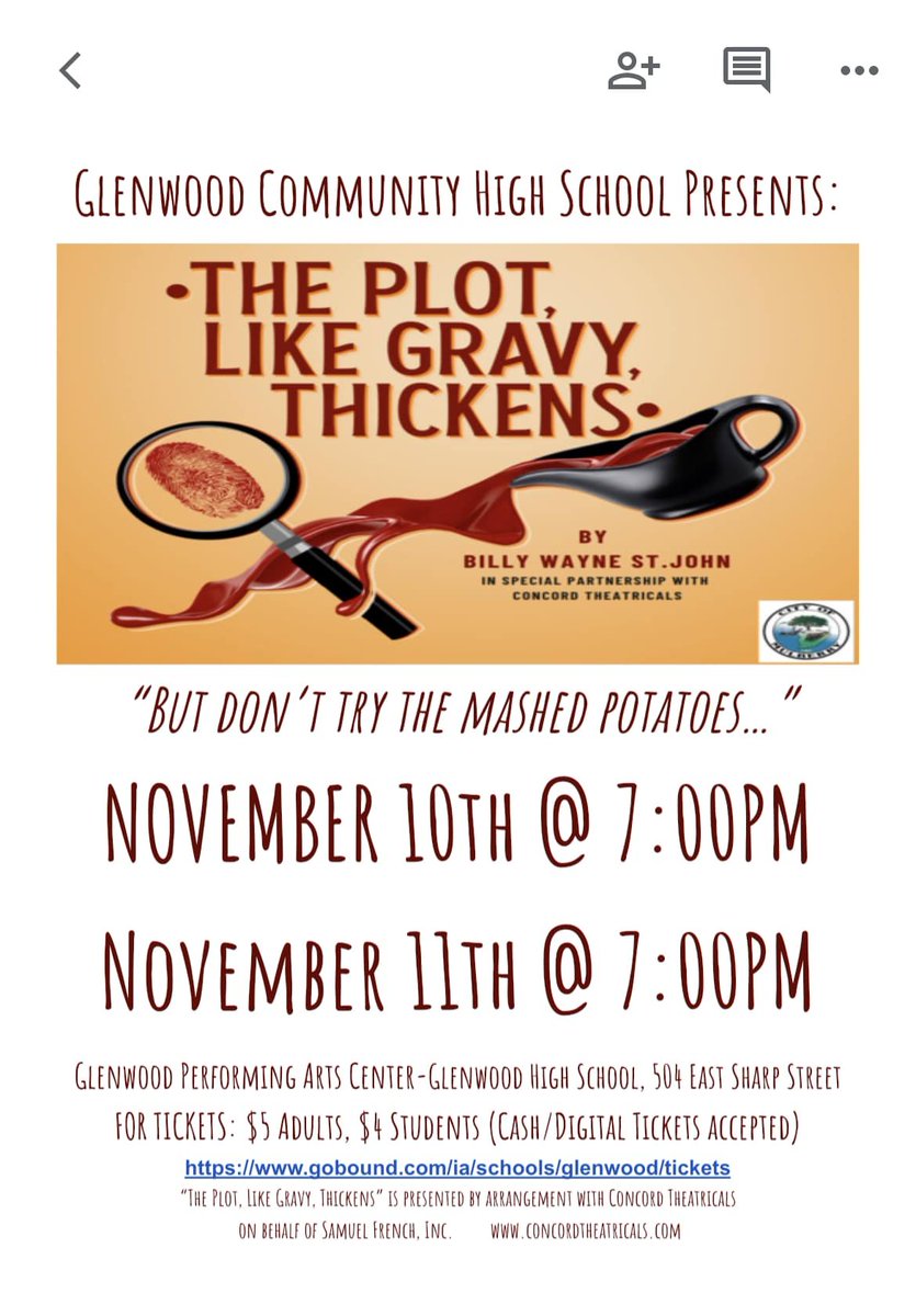 You have two opportunities to see the outstanding talent of our theatre department on display on Friday &amp; Saturday at 7:00pm at the high school auditorium. We hope you will join us for a great night out.