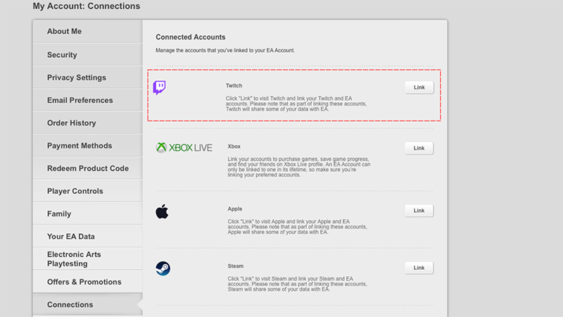 Linking your platform accounts to your EA Account