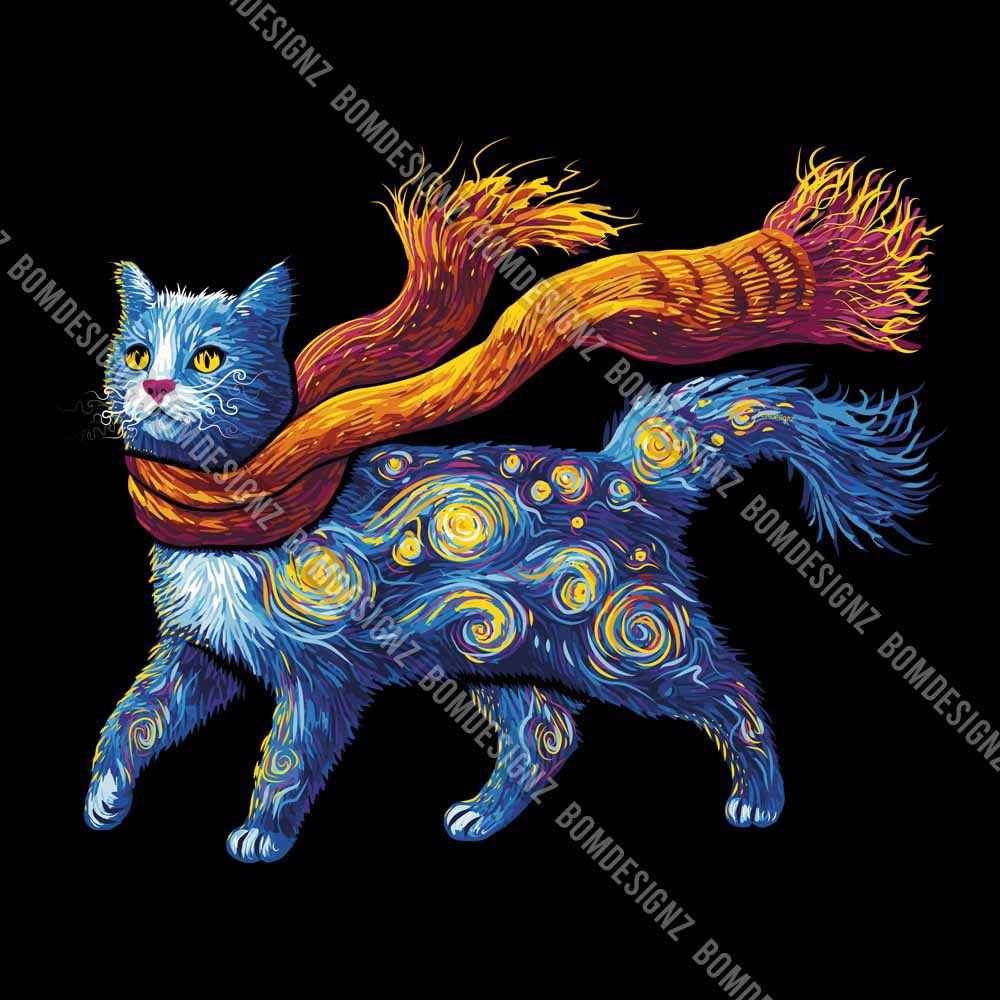 Starry Cat, my latest t-shirt design #cat #kitten #starrynight #vangogh #painting