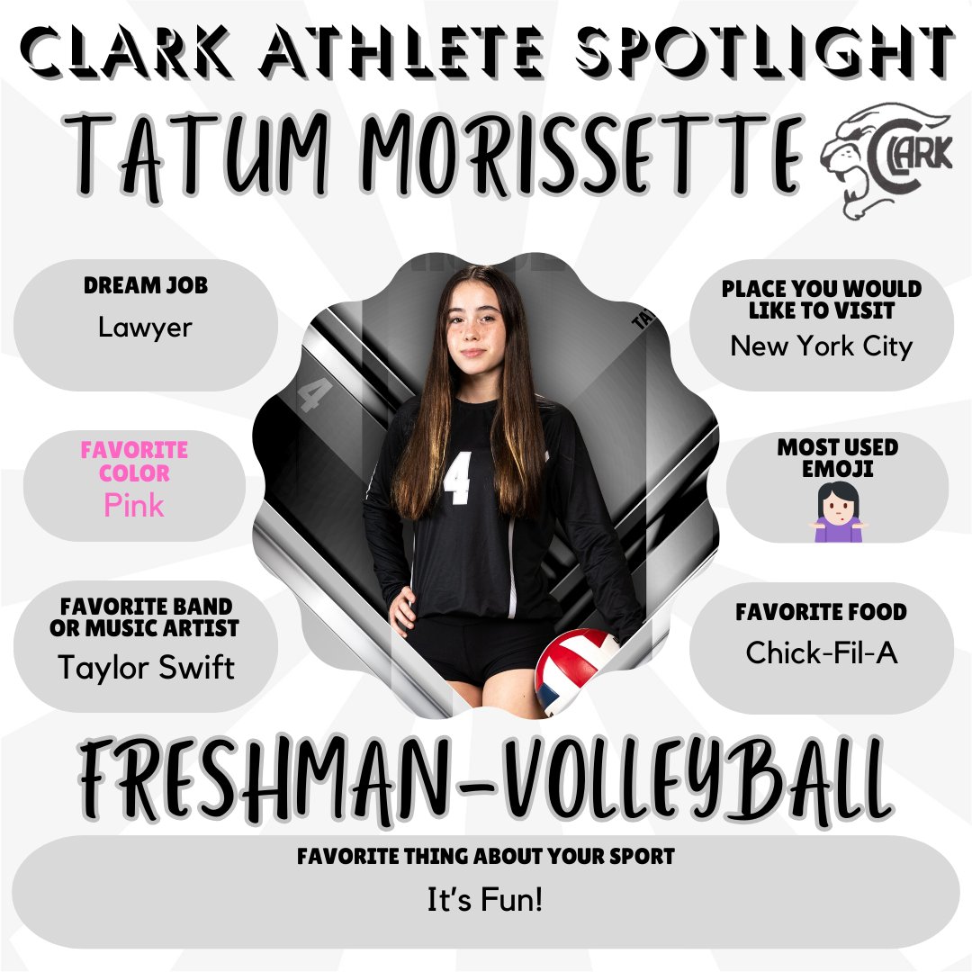 🐾🏐Tatum is a part of our Volleyball Team and here is what Coach Wagner had to say about her. She is such a genuinely nice person and a student athlete is that is always striving to get better for herself and for her team. She has been a great addition to our program this year!