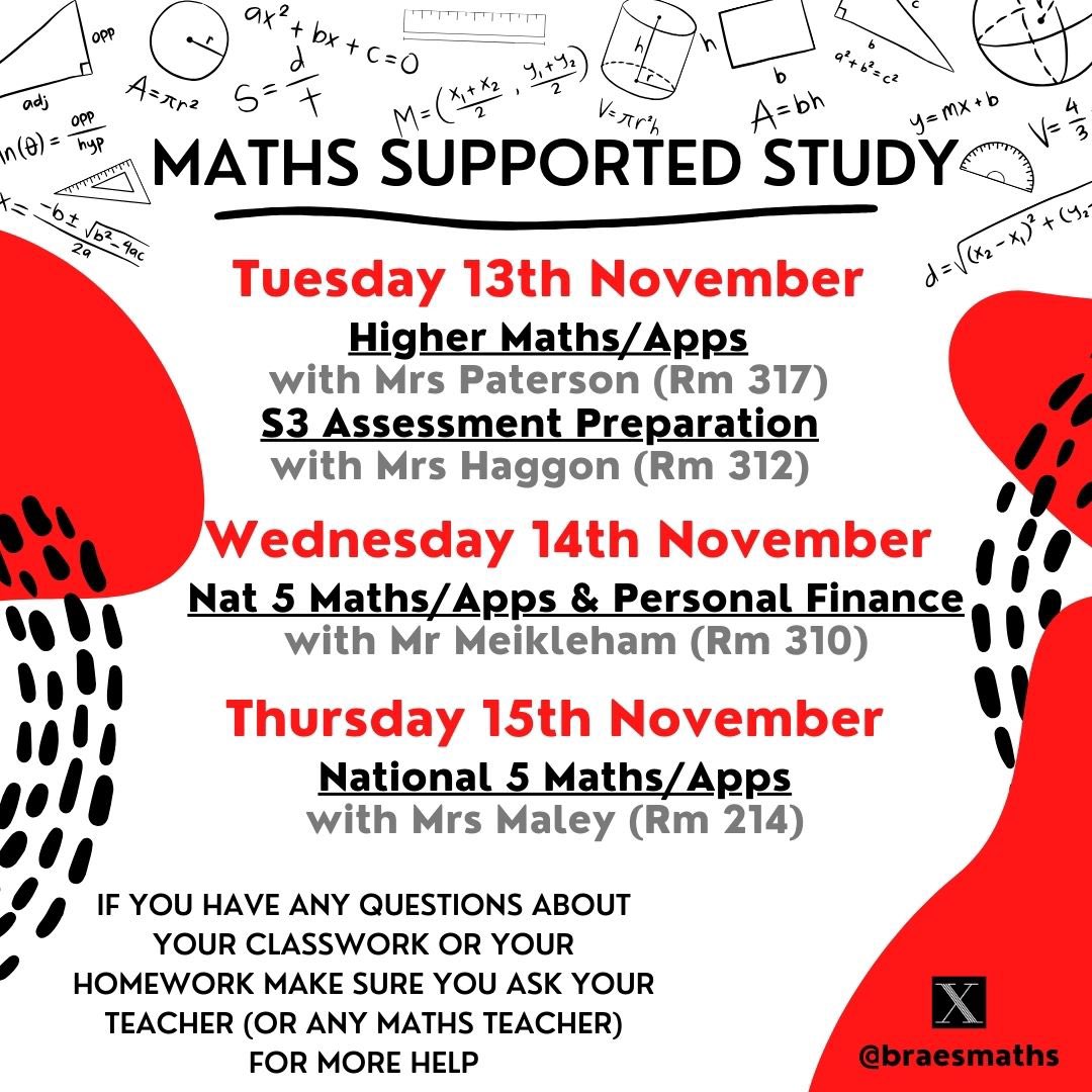 With prelims fast approaching, come along and join @BraesHigh Maths Department for some supported study!