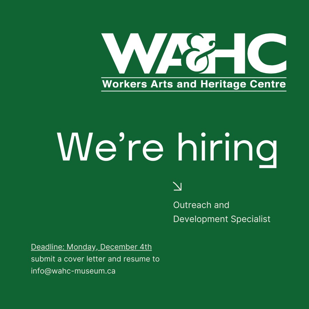 Interested in financial development and community building? Work at WAHC! We’re hiring for the permanent position of Outreach and Development Specialist. Deadline is Monday, December 4th. 🚨🚨 Visit this link to learn more . wahc-museum.ca/hiring-2023 #workwithus #joinus