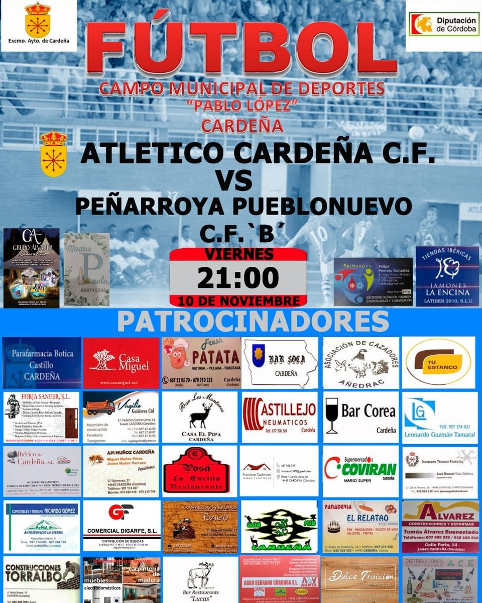 A seguir manteniendo la buena racha y a hacer buena la victoria del domingo pasado. Nos visita el líder, <a href="/penarroyacf1947/">Peñarroya-Pueblonuevo C.F.</a> b, todo un equipazo. Necesitamos vuestro apoyo. ESTA NOCHE, A LAS 21:00 H. !OS ESPERAMOS! #goblues #vamoscardeña #ilusiónazul