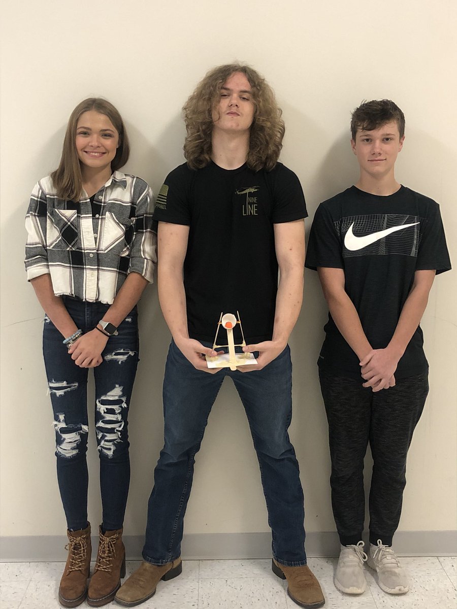 Congratulations to MaKayla, John, and Jake for winning the Pumpkin Candy Catapult Friday Engineering Challenge! Their catapult launched the candy corn pumpkin 14.4 meters (over 47 feet)! #RedBud132 #RedBudHS