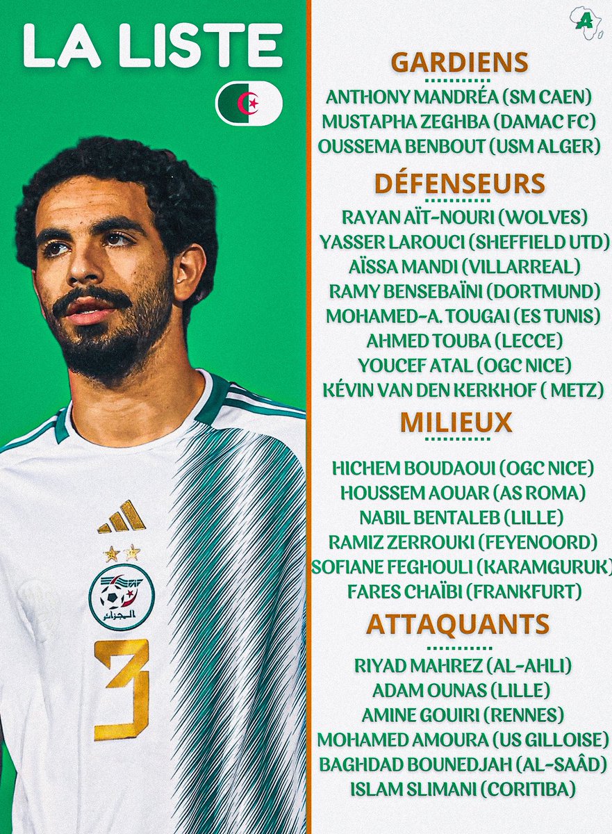 🚨 OFFICIEL : La liste de l’Algérie pour les qualifications à la Coupe du Monde 2026 ! 🇩🇿✅