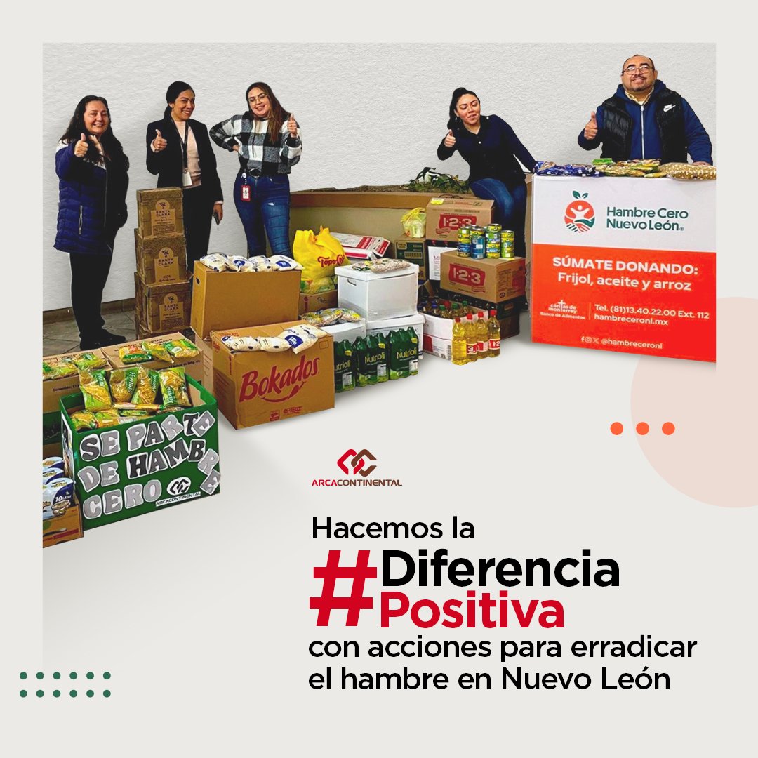 Junto a 200 organizaciones civiles nos sumamos al compromiso de 'Hambre Cero' por erradicar el hambre extrema en Nuevo León. 💪🏼

Gracias a la participación de nuestros colaboradores, con su donativo hacemos una #DiferenciaPositiva llevando alimento a quienes más lo necesitan.