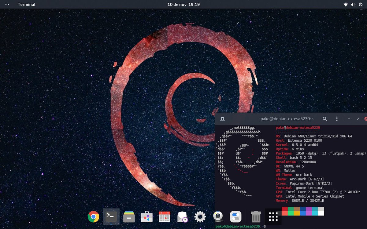 Paco Cuevas (@fco_cuevas) on Twitter photo <a href="/podcastlinux/">Podcast Linux 🎙️ 🐧</a> Pues mi #ViernesDeEscritorio dejo debian testing con gnome, en este portatil prehistorico, no esta para muchos trotes, pero me sorprende que lo pueda mover con cierta soltura 😉👍 <a href="/podcastlinux/">Podcast Linux 🎙️ 🐧</a> Pues mi #ViernesDeEscritorio dejo debian testing con gnome, en este portatil prehistorico, no esta para muchos trotes, pero me sorprende que lo pueda mover con cierta soltura 😉👍
