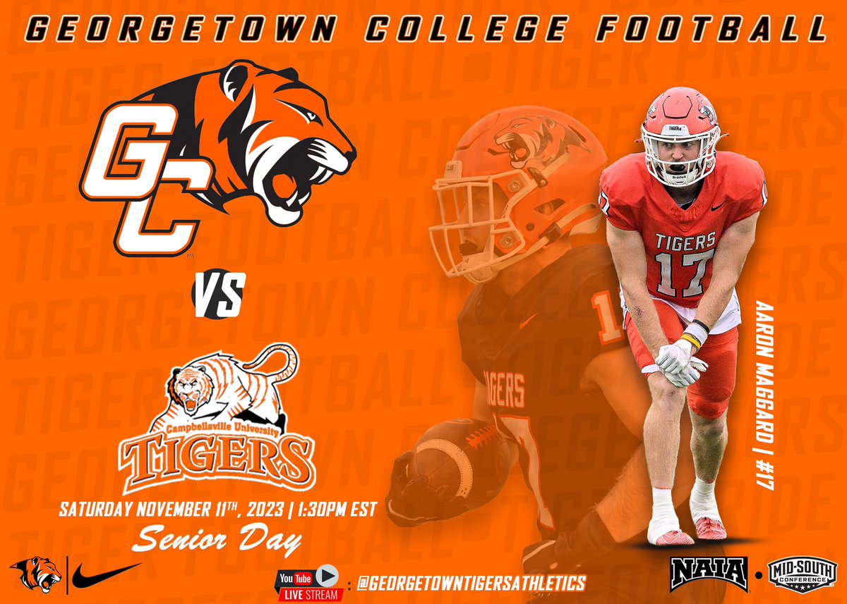 𝐆𝐀𝐌𝐄 𝟗:
𝐯𝐬 𝐂𝐀𝐌𝐏𝐁𝐄𝐋𝐋𝐒𝐕𝐈𝐋𝐋𝐄🐯

𝐒𝐚𝐭𝐮𝐫𝐝𝐚𝐲 @ 𝟏:𝟑𝟎 𝐏𝐌 (𝐄𝐃𝐓)
𝐓𝐨𝐲𝐨𝐭𝐚 𝐒𝐭𝐚𝐝𝐢𝐮𝐦🏟️ 
𝐆𝐞𝐨𝐫𝐠𝐞𝐭𝐨𝐰𝐧, 𝐊𝐘📍

📺: m.youtube.com/@georgetowntig…

#TigerPride🐅 | #1and0