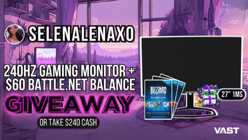 VastGG's tweet image. 240Hz Gaming Monitor Giveaway!

To enter, perform these tasks via the link below: 

⚡️ Retweet + Like 

❤️ Follow @TTVselenalenaxo + @VastGG 

Enter Here: vast.link/Selenalenaxo