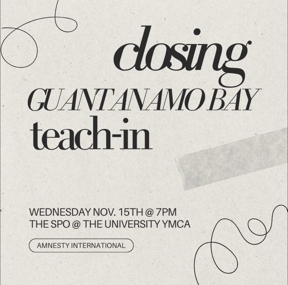 uiucamnesty's tweet photo. We will be having a teach-in regarding closing Guantanamo Bay this Wednesday, where action items will be provided. 

We will also have free snacks and drinks. https://t.co/0fuGv3jSBi