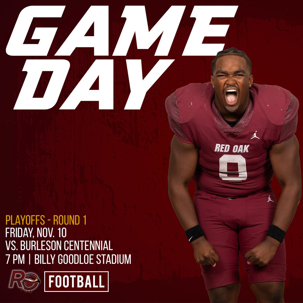 Round 1 of playoffs is TONIGHT - 7PM and HOME! Show up and show out for our Hawks! 🏈 

⌚ 7 PM
📅 Friday, Nov. 10
📍 Billy Goodloe Stadium
🏈 Burleson Centennial