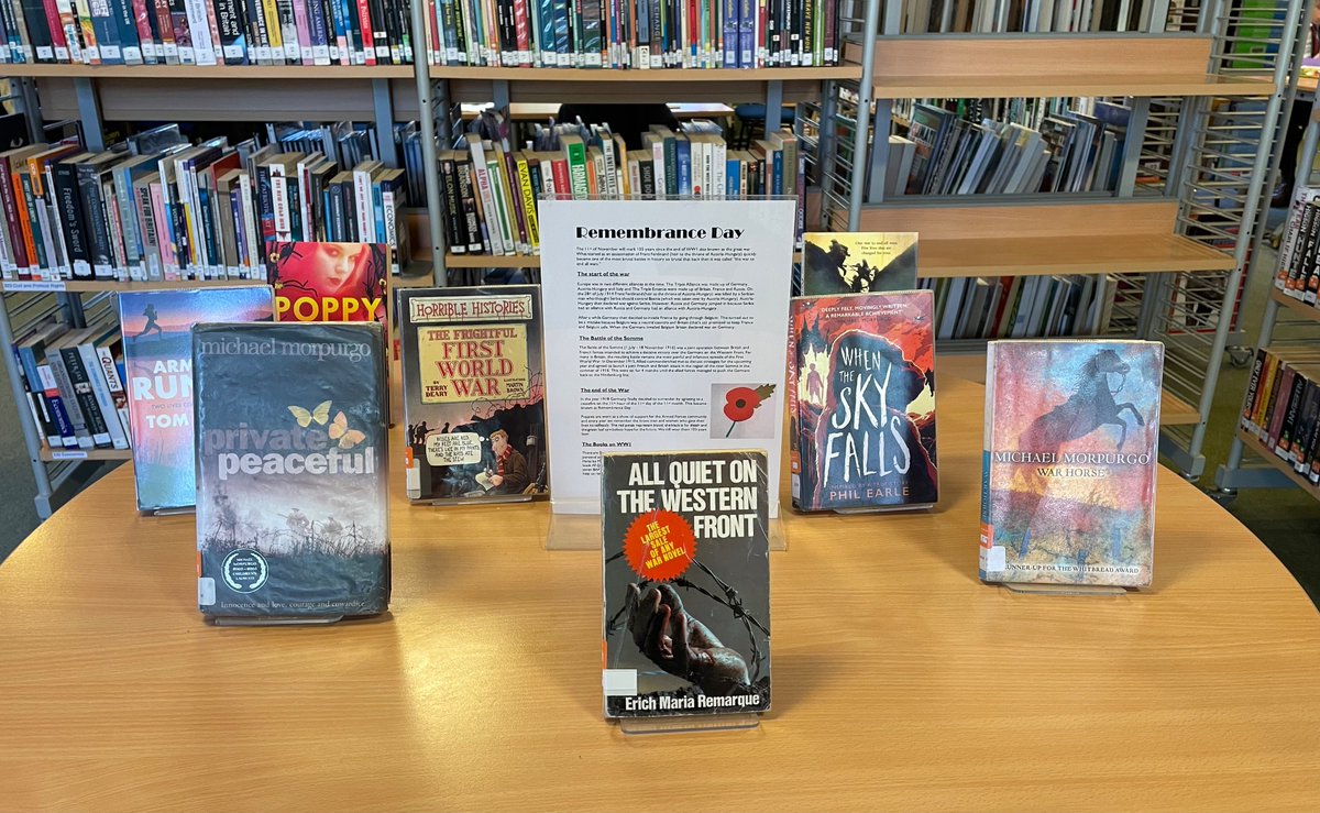 LibraryLand3's tweet image. Library Monitor Monty’s Remembrance Display.