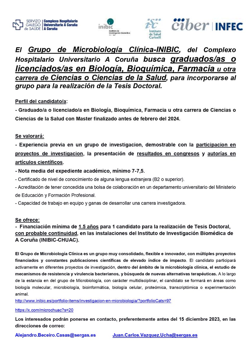 MicroCHUAC-INIBIC (@microchuac) on Twitter photo En <a href="/microchuac/">MicroCHUAC-INIBIC</a> estamos buscando candidatos para realización de la tesis doctoral. En <a href="/microchuac/">MicroCHUAC-INIBIC</a> estamos buscando candidatos para realización de la tesis doctoral.