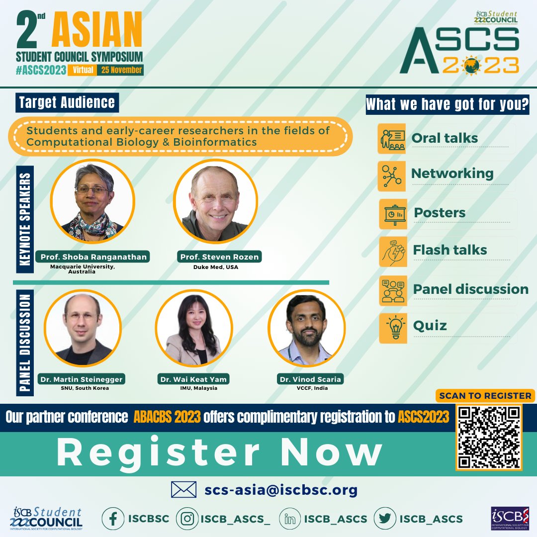 Do you plan to attend #ABACBS conference? Do not miss ur complimentary registration to #ASCS2023 2023.abacbs.org

To register, visit ascs2023.iscbsc.org/registration

We look forward 2 ur participation in this fantastic symposium!

#Bioinformatics #ComputationalBiology #Networking