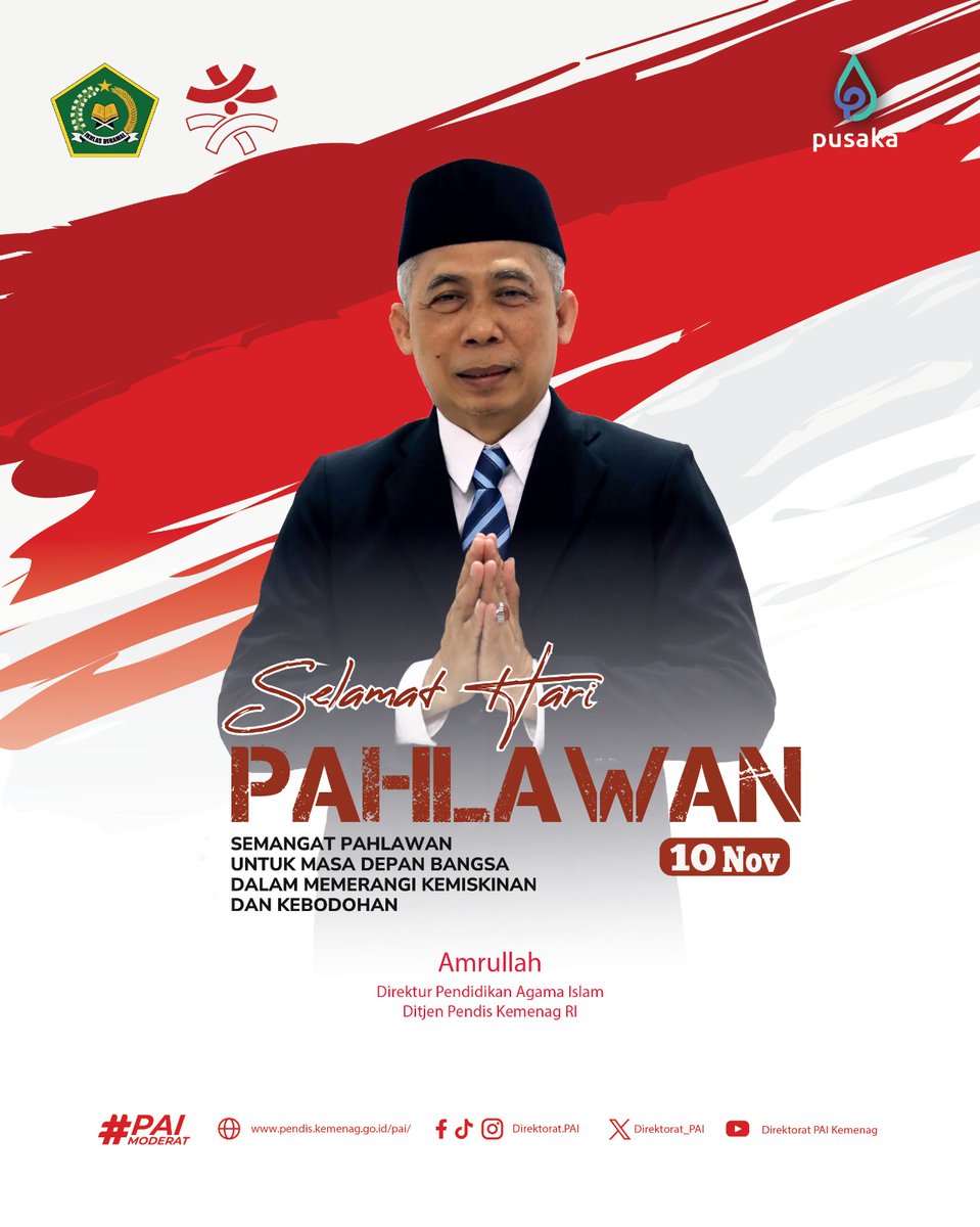 direktorat_pai's tweet photo. Selamat Hari Pahlawan
10 November 2023
_
Semangat pahlawan untuk masa depan bangsa dalam memerangi kemiskinan dan kebodohan
#kerukunanumatuntukindonesiahebat #haripahlawan #paimoderat #moderasiberagama https://t.co/jn7hatoZ5Y