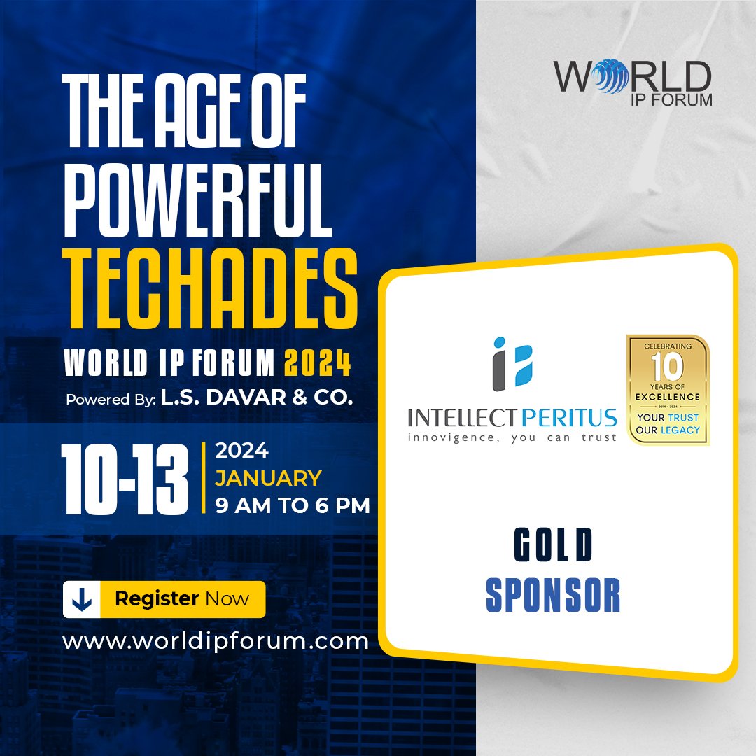 We cordially welcome @IntellectPeritus as our Gold Sponsor for WIPF 2024 - The Age of Powerful Techades. (Register Now 60 Seats Left) 

#wipf2024 #ipcarnival #wipf #WorldIPForum #intellectualproperty #patent #trademark #copyright