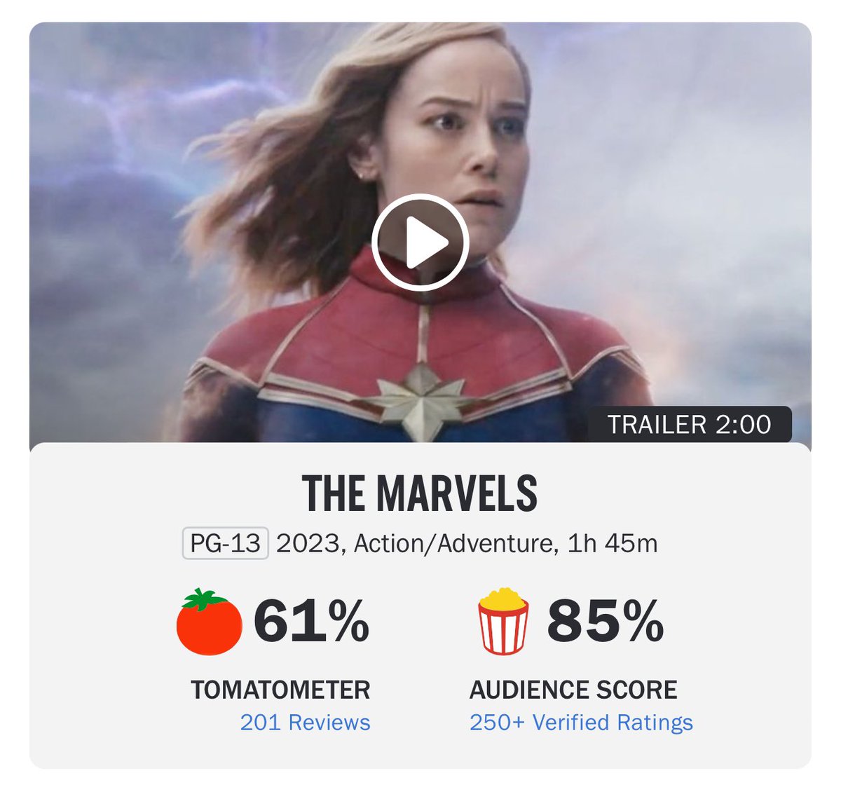 THE MARVELS' debuts with a 85% - Marvel - DC Universe