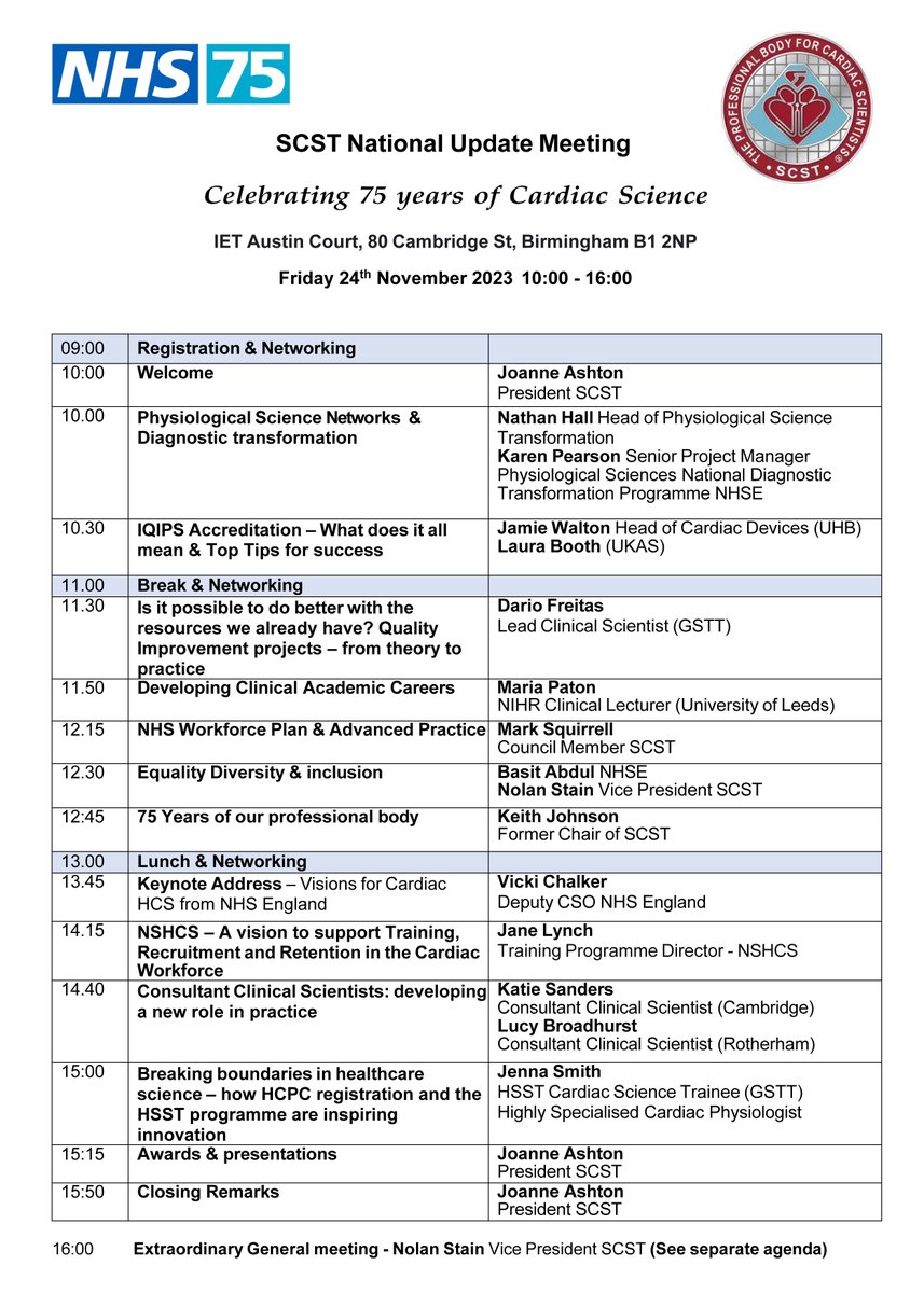 We're excited to reveal the final programme for the SCST National Update Meeting. It's a jam-packed day with insightful talks &amp; fantastic speakers.

Tickets are FREE to all practising cardiac scientists within the UK. Book your place here 👉 scst.org.uk/national-updat…

#SCSTNUM23