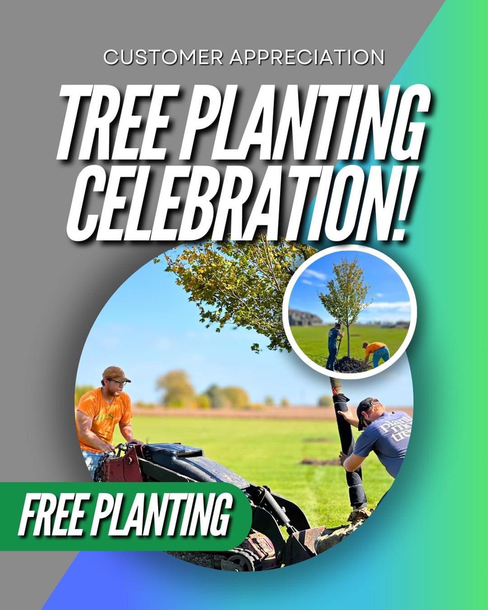 iTreesChicago's tweet photo. 🎉We are celebrating our customers with FREE TREE PLANTING!
·
During our Customer Appreciation Tree Planting Celebration, we will expertly plant your trees at no charge!🌳 
·
📞Call us at 815-448-2138 to get FREE TREE PLANTING!*
·
*Restrictions apply. https://t.co/Ig18ot3kHa