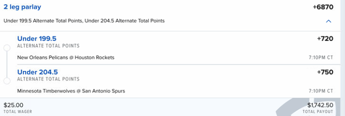 EdgePlayBook's tweet photo. #BetInPublic #100DayOfParlayChallenge #Day43 part 2 (another #lowscoring pair of ideas). Tally after 42 days of betting +$2229.65 #NBA #bricks #GamblingTwitter https://t.co/0sVxwUqsXK