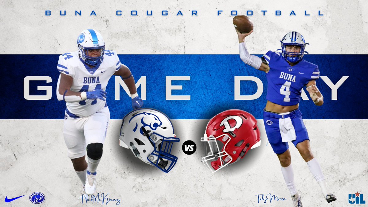 🚨PLAYOFF GAME DAY!!🚨
🆚Diboll Lumberjacks
⌚️7:00
🏟️Woodville HS
Cougar Nation, Let's Ride!