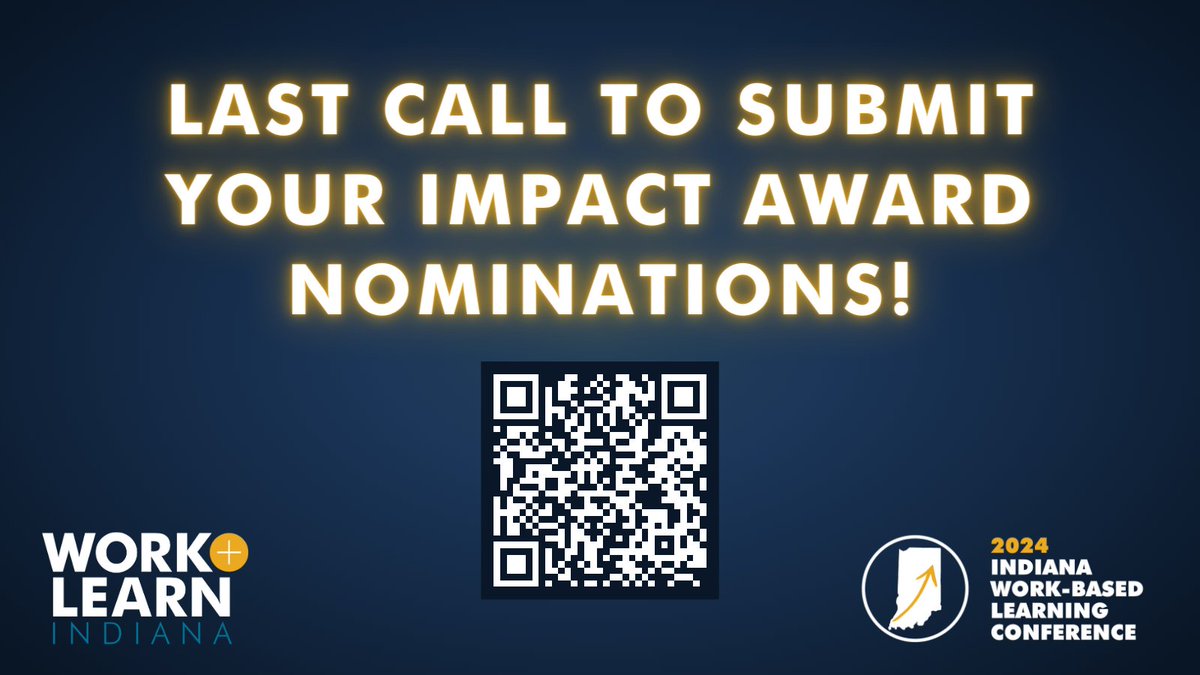 It's the LAST DAY for Impact Awards nominations! Nominate a work-based learner, employer, work-based learning supervisor, innovative program or career development professional who displayed work-based learning excellence in Indiana. Due by 5 p.m. EST: bit.ly/impactawards20…