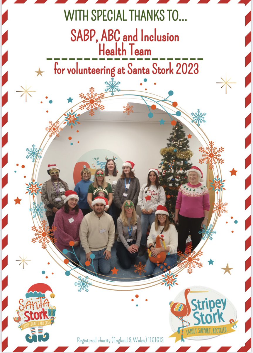 Such a privilege for the CFHS and ABC team to visit and take part in the Santa Stork belong out most disadvantaged children and families in Surrey. Well done team