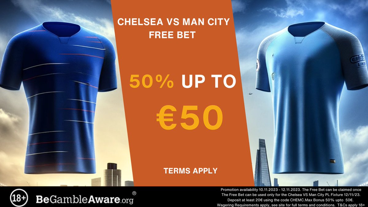 ⚽️ #EPL #PremierLeague 🔥 Chelsea vs Manchester City Free Bet #ChelseaFC #ManCity Enjoy the action and claim a 100% bonus up to €100! 🔗 fansbet.com/promotions/che… T&Cs apply. begambleaware.org 🔞 #FreeBets #WelcomeOffer #BettingOffers