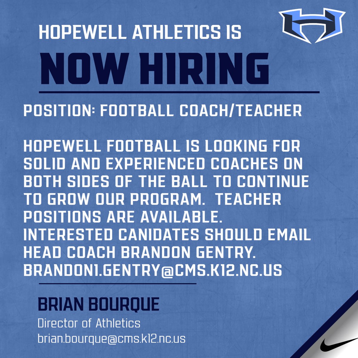 HopewellHS Athletics (@hopewellad) on Twitter photo Come join the Hopewell Family!! Hopewell Football <a href="/hopewell_fb/">Hopewell High School Football</a> is now hiring coaches to help continue to grow our program. Teaching positions available and currently open! Email AD Bourque or Coach Gentry to learn more. #gotitans🏈 Come join the Hopewell Family!! Hopewell Football <a href="/hopewell_fb/">Hopewell High School Football</a> is now hiring coaches to help continue to grow our program. Teaching positions available and currently open! Email AD Bourque or Coach Gentry to learn more. #gotitans🏈
